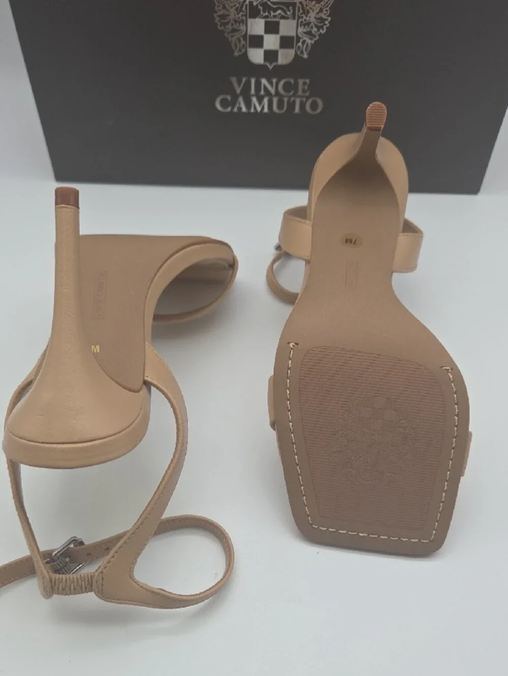 Vince Camuto Tan Ankle-Strap Stiletto Sandals